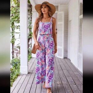 Allover Floral Print Wide Leg Cami Jumpsuit